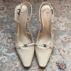 Zara Women's Elegant White Slingback Heels